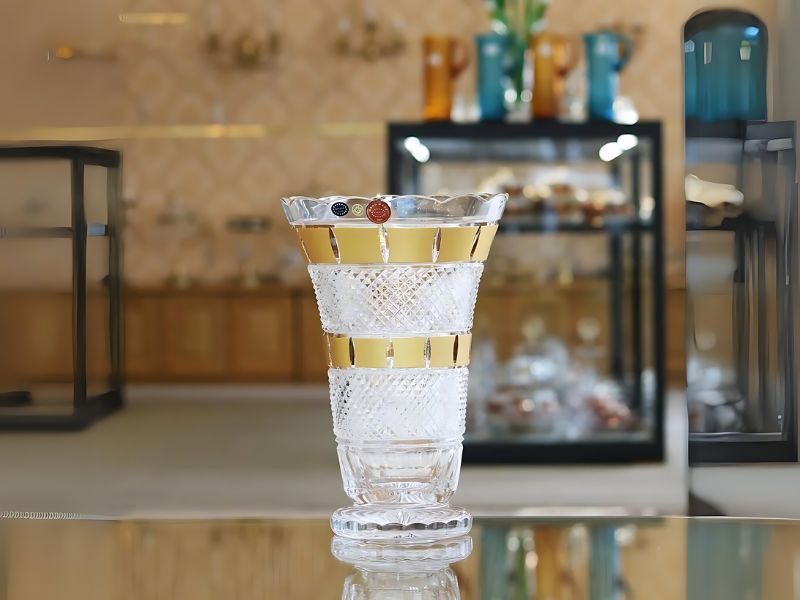 Bình hoa pha lê màu khảm vàng 24K